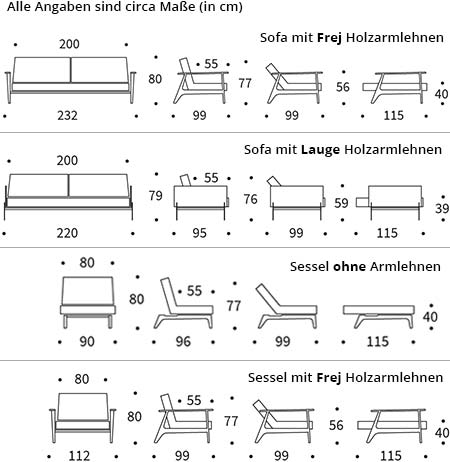 SPLITBACK Schlafsofa mit Frej und Lauge Holzarmlehnen von Innovation Maße