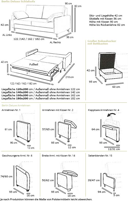 Schlafsofa sofaplus BERLIN DELUXE Maße