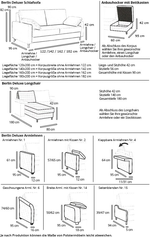 Eckschlafsofa BERLIN DELUXE Maße