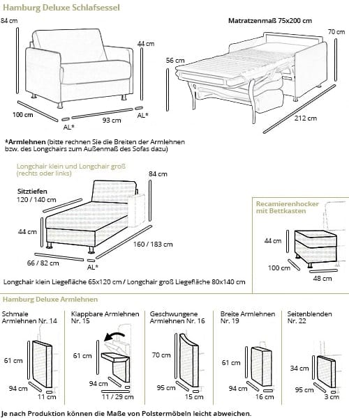 Sofaplus Schlafsessel HAMBURG DELUXE Maße